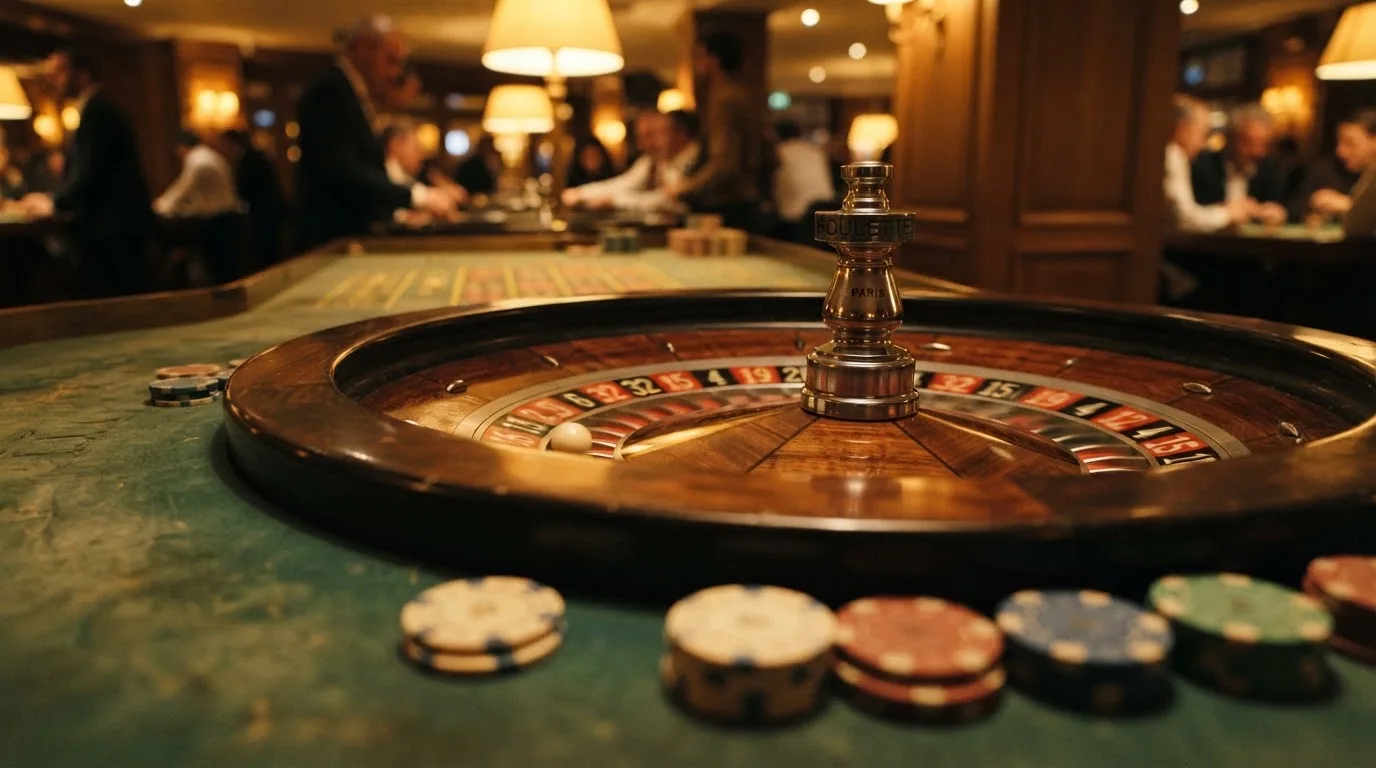Rulettehjul og sjetonger på grønn filt i varmt kveldslys — beste casinobonuser i norge