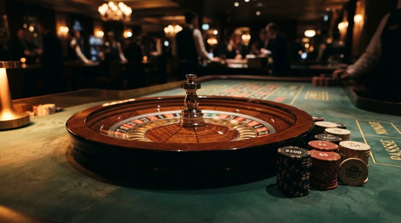 Rulettehjul og sjetonger på grønn filt i varmt kveldslys — beste casinoer med bingo