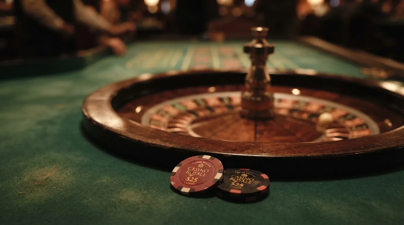 Rulettehjul og sjetonger på grønn filt i varmt kveldslys — casino tipping i norge